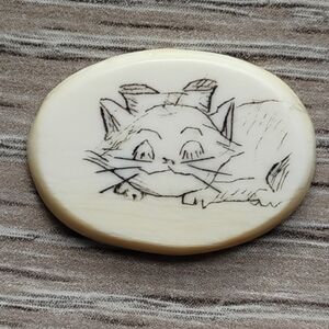 Scrimshaw Art Cabochon Kitty Cat Inscribed Handcrafted By W.E.P. 20mm Long